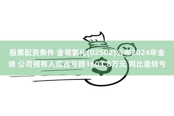 股票配资条件 金源氢化(02502)公布2024年业绩 公司拥有人应占亏损1603.8万元 同比盈转亏